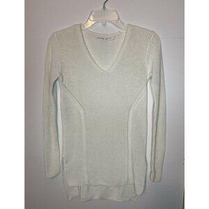 Athleta XXS White Waffle Knit Cotton Blend V-Neck Tunic Sweater Hi-Low